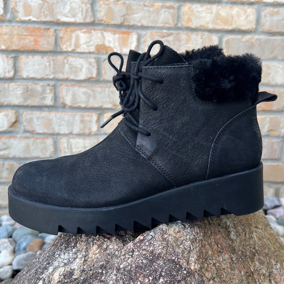 EILEEN FISHER Kenille Genuine Shearling Trim Wedge Bootie - Picture 1 of 7